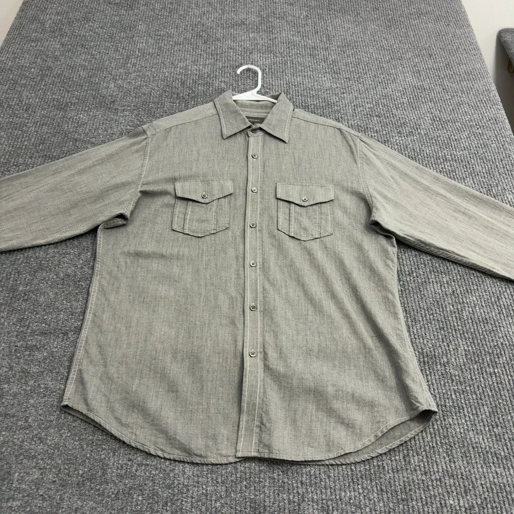Banana Republic Shirt Mens L Gray Cotton Wool Blend Dual Pocket Classic Casual